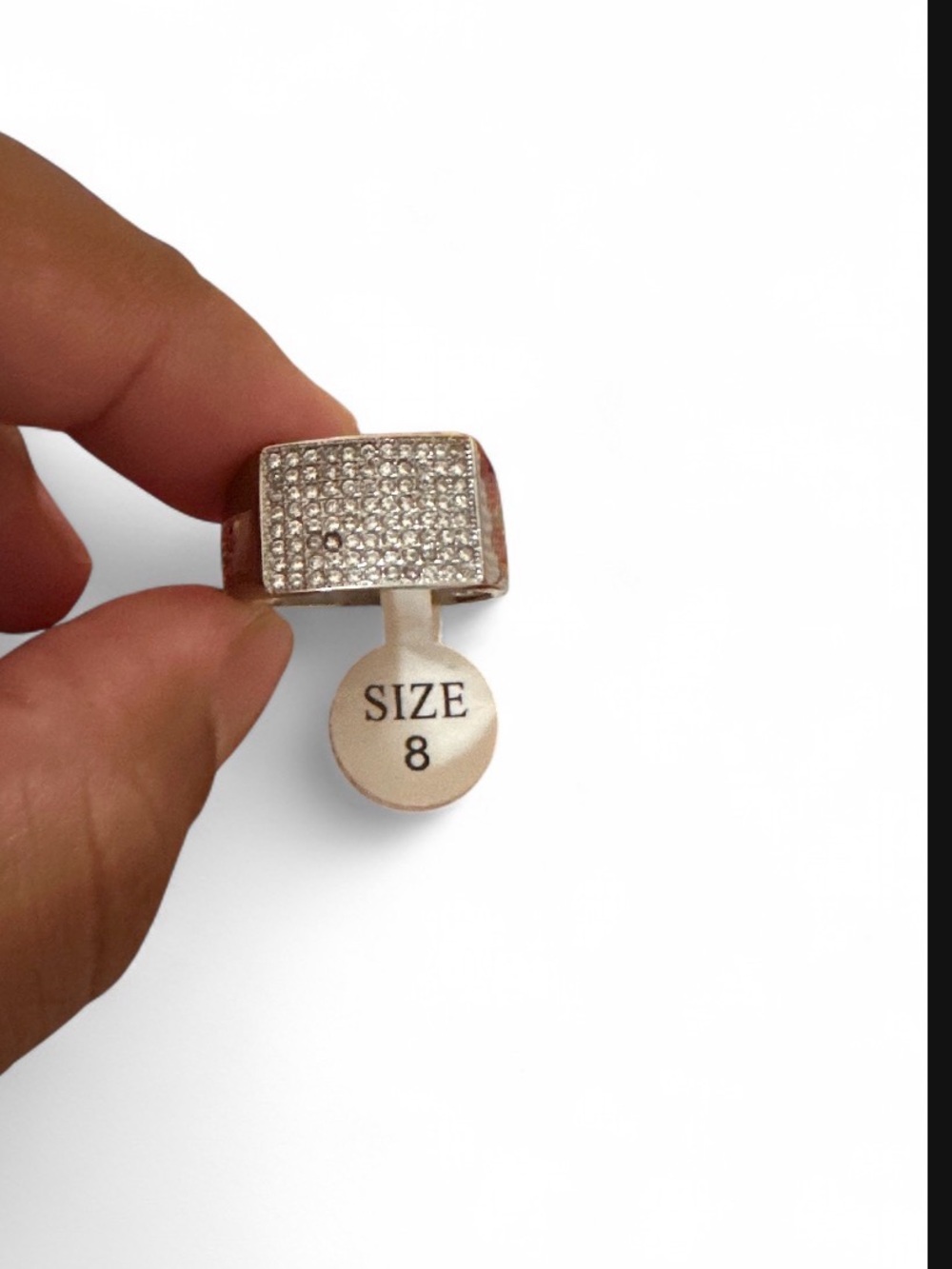 Stainless Steel Silver Pave Square Ring